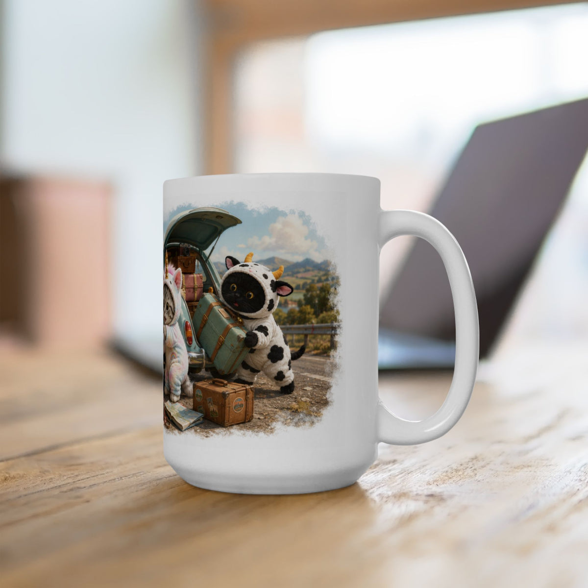 Road Trip Picnic Ceramic Mug – Cute Kitten Travel Adventure