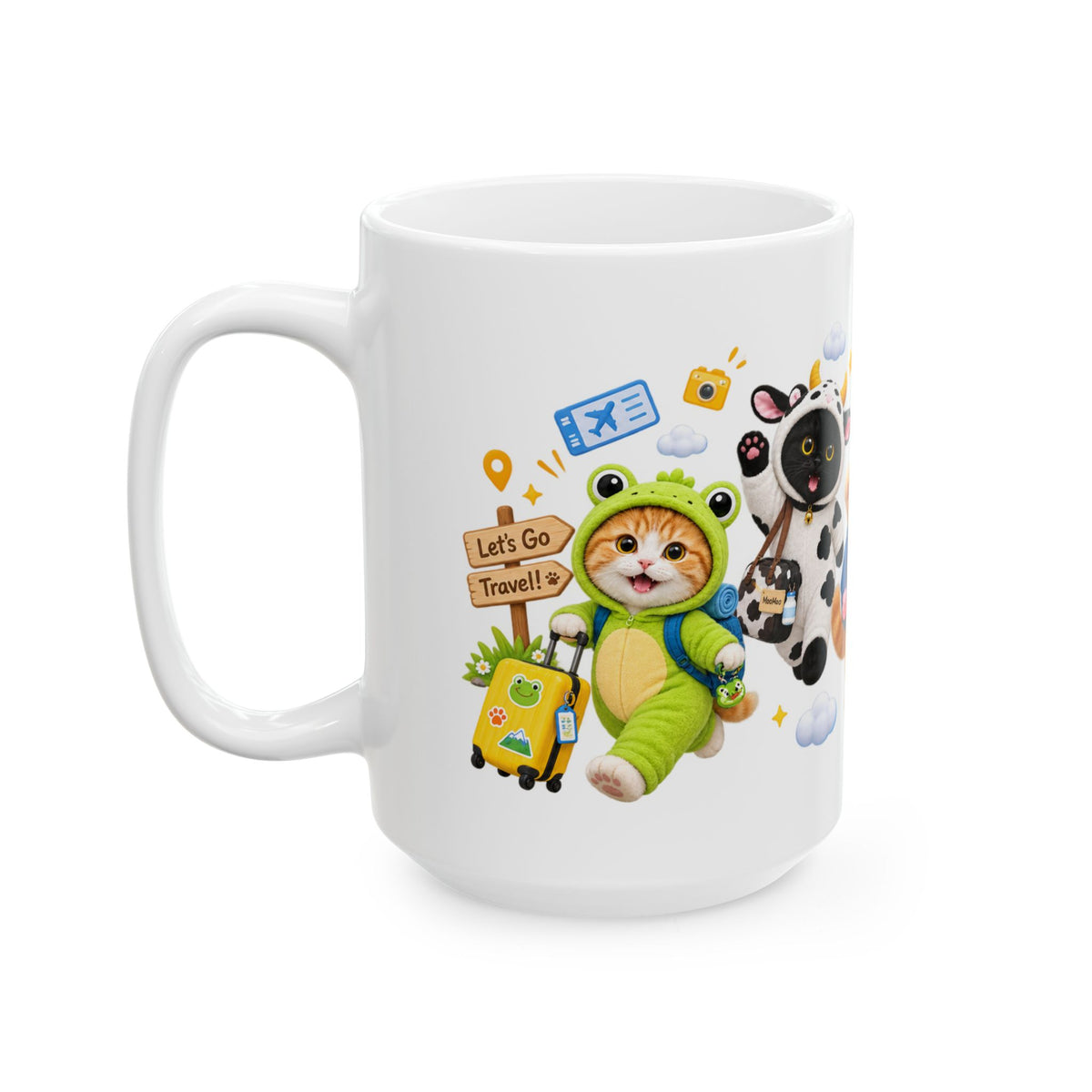 Let’s Go Travel Ceramic Mug – Cute Kitten Adventure