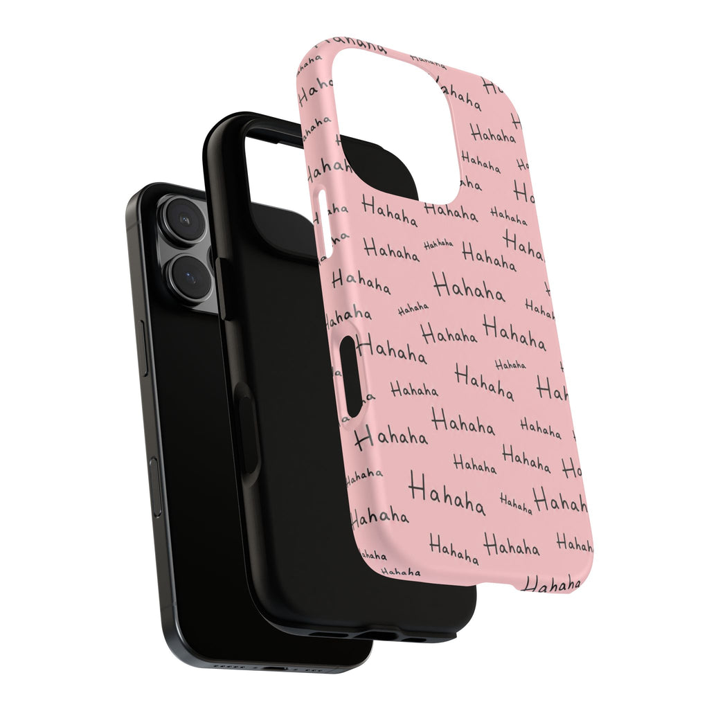 "Hahaha" Pink Pattern Phone Case — Playful Handwritten Design