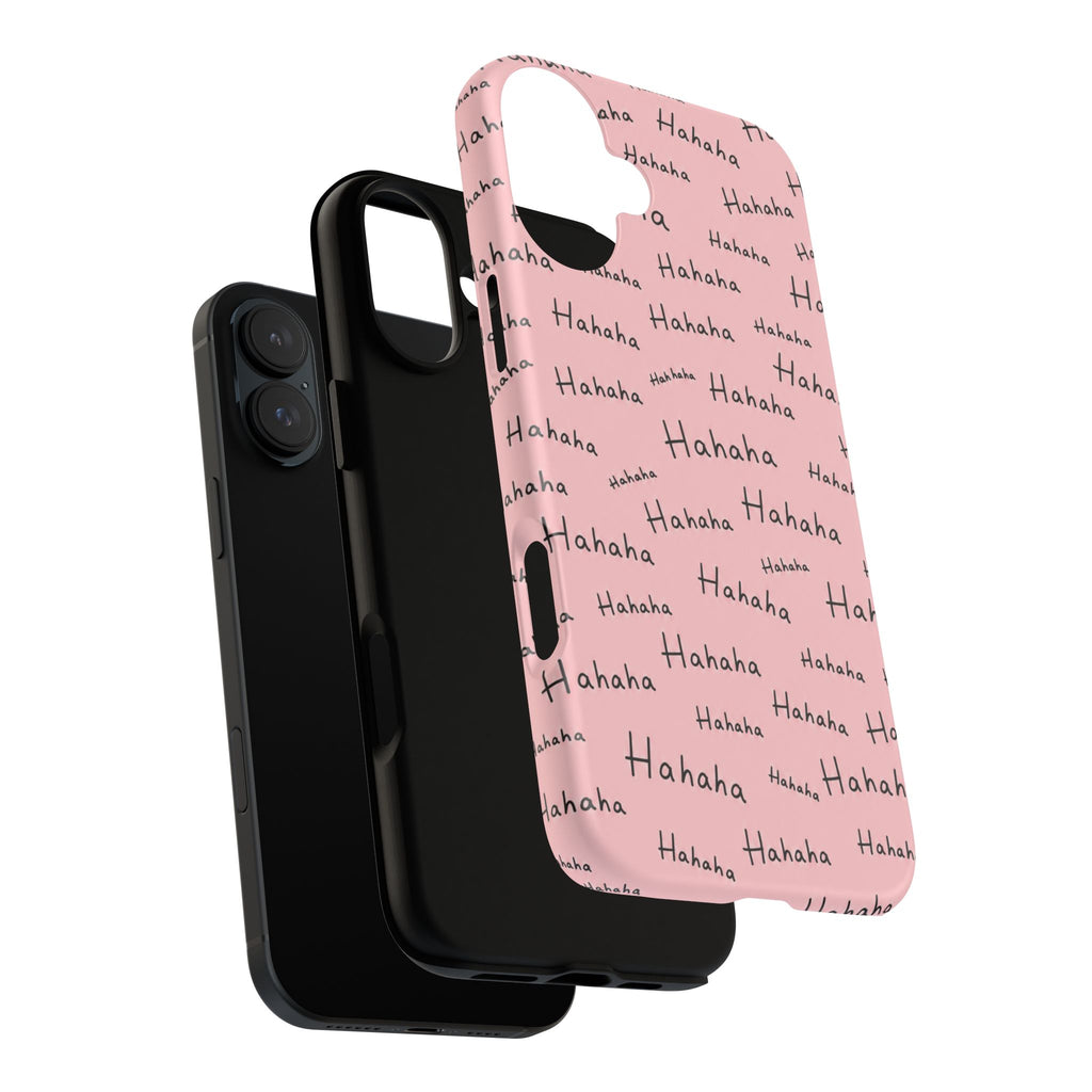"Hahaha" Pink Pattern Phone Case — Playful Handwritten Design