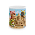 Beach Day Ceramic Mug – Cute Kitten Sandcastle Adventure