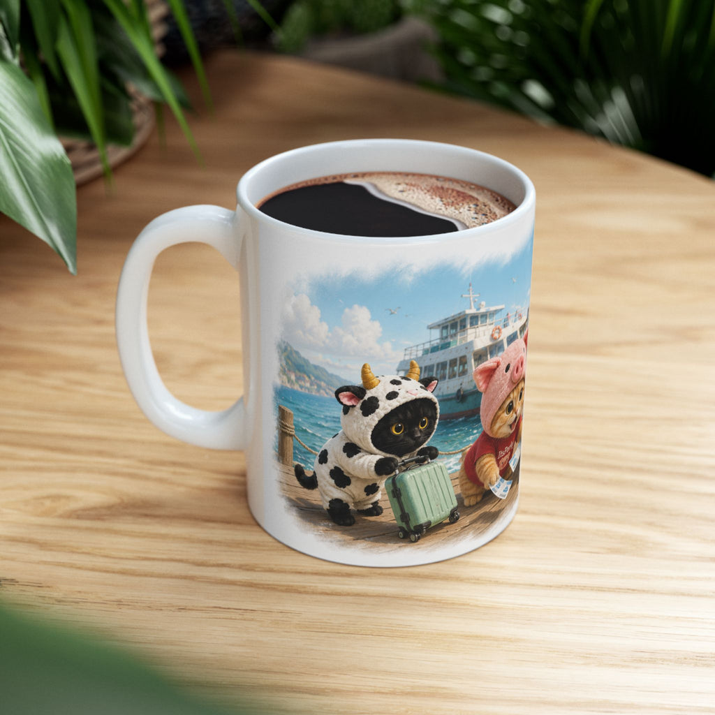 Ferry Trip Ceramic Mug – Cute Kitten Travel Adventure