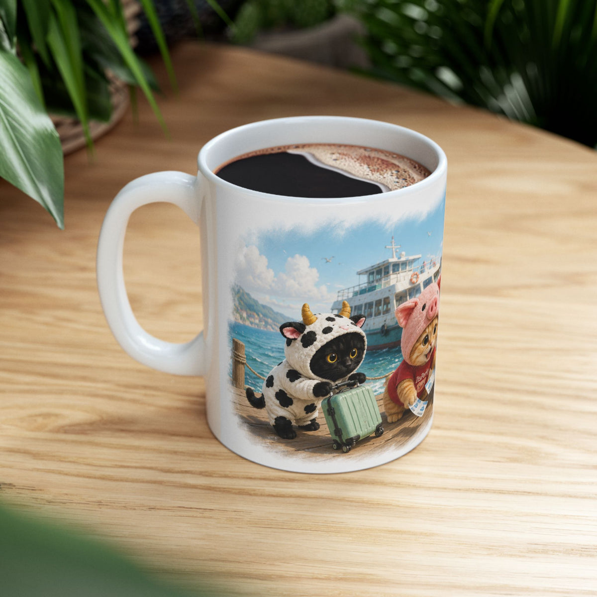 Ferry Trip Ceramic Mug – Cute Kitten Travel Adventure
