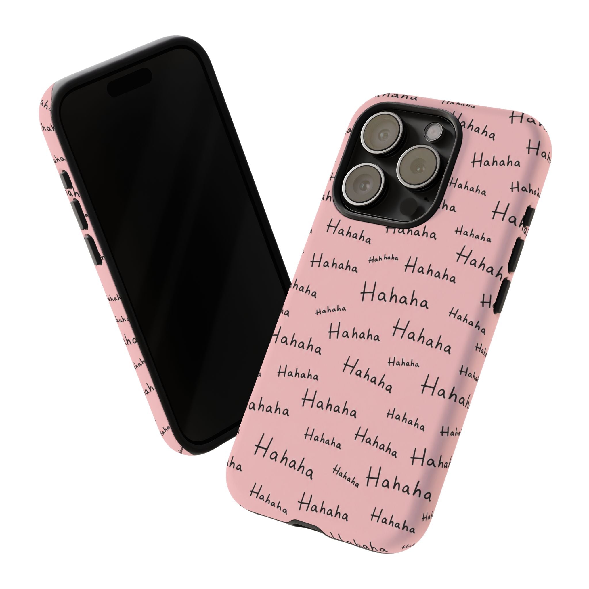 "Hahaha" Pink Pattern Phone Case — Playful Handwritten Design