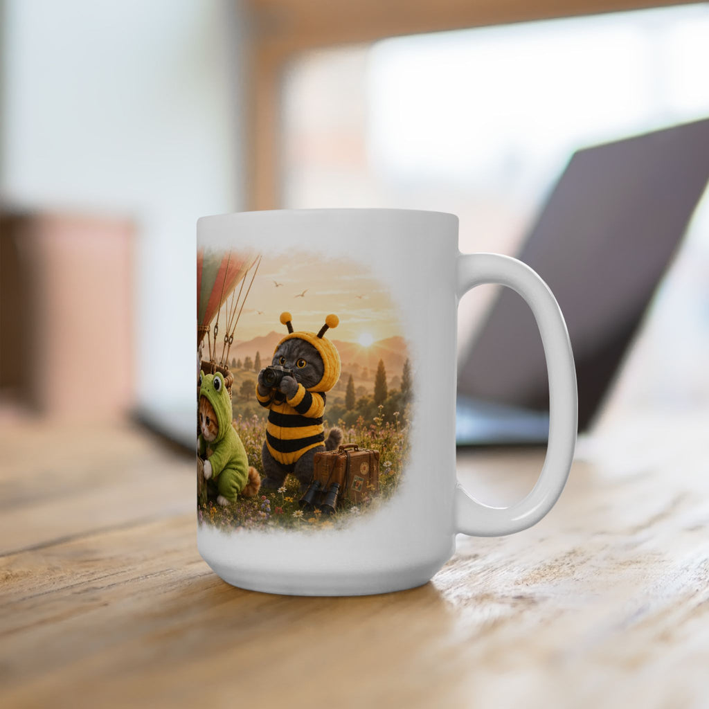 Hot Air Balloon Ceramic Mug – Cute Kitten Travel Adventure