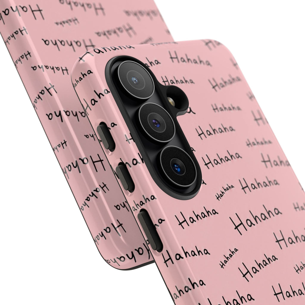 "Hahaha" Pink Pattern Phone Case — Playful Handwritten Design