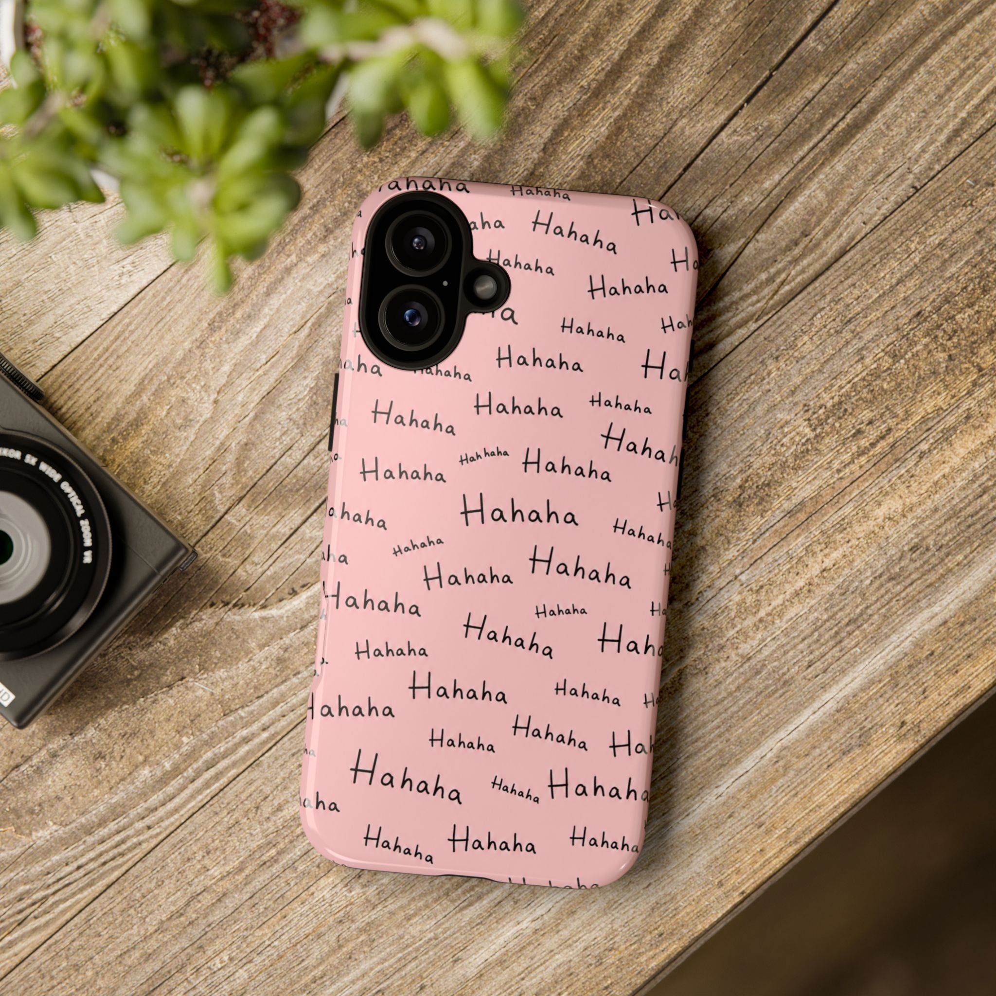 "Hahaha" Pink Pattern Phone Case — Playful Handwritten Design