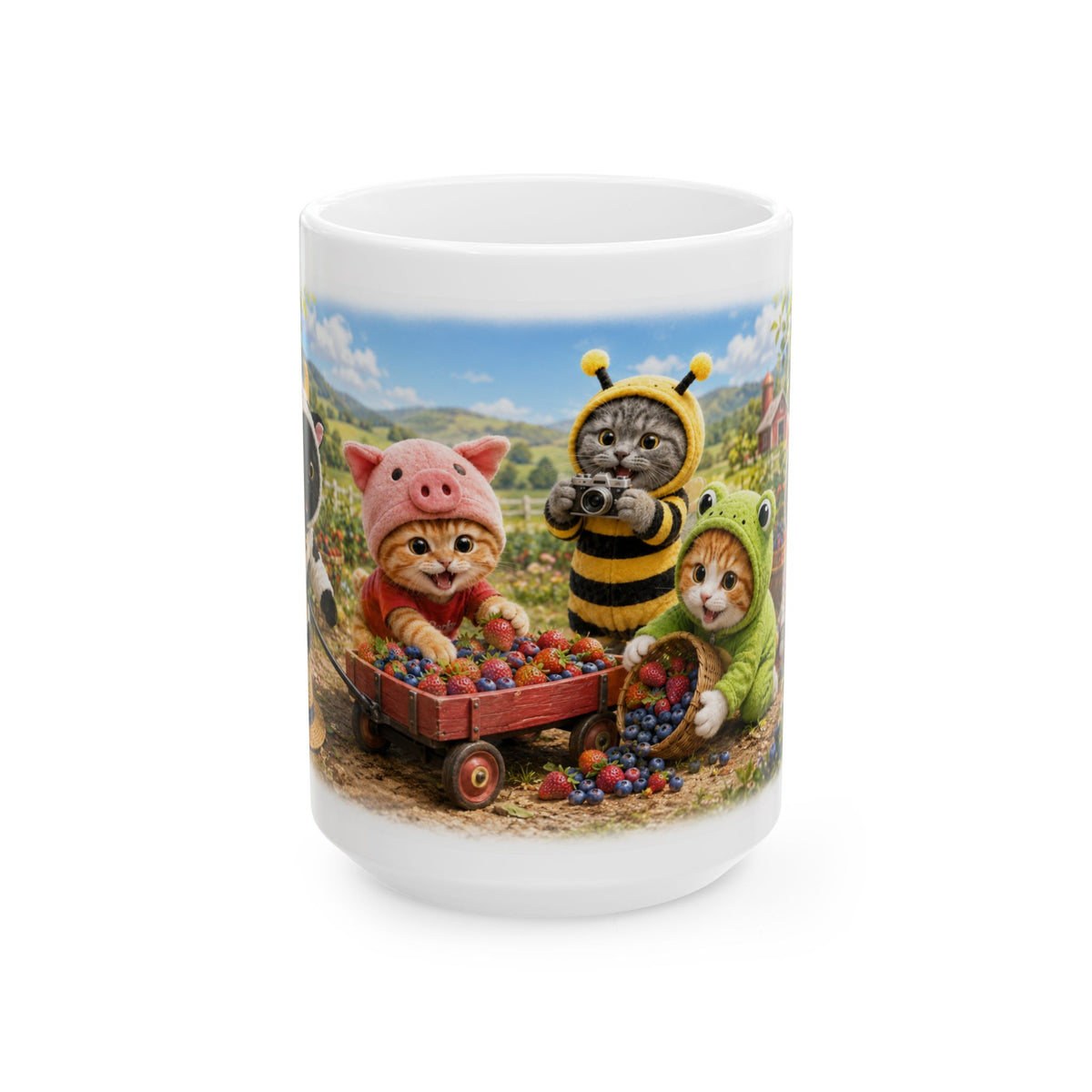 Berry Picking Ceramic Mug – Cute Kitten Farm Adventure