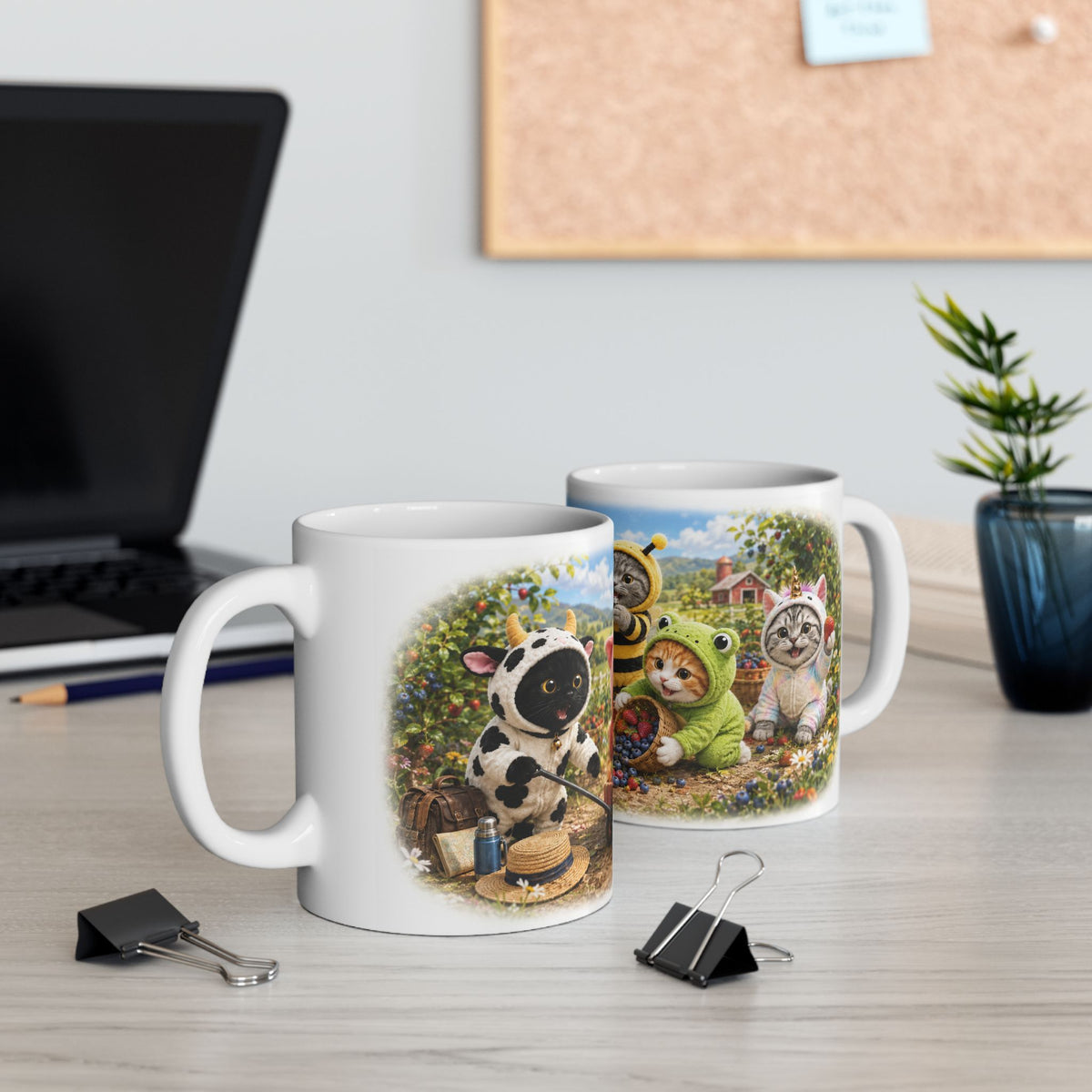 Berry Picking Ceramic Mug – Cute Kitten Farm Adventure