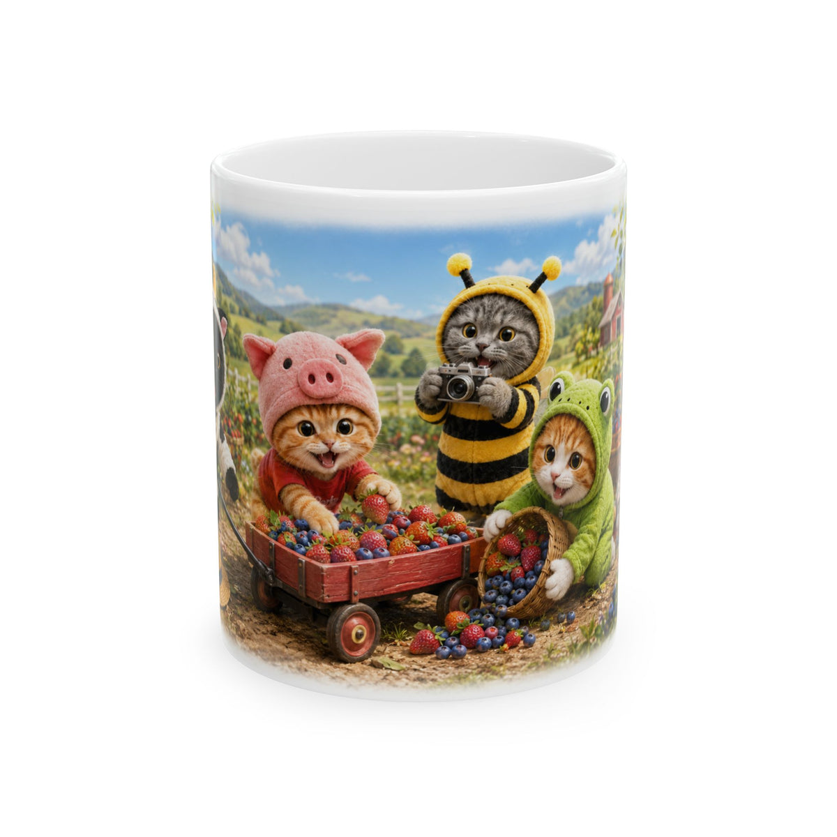Berry Picking Ceramic Mug – Cute Kitten Farm Adventure