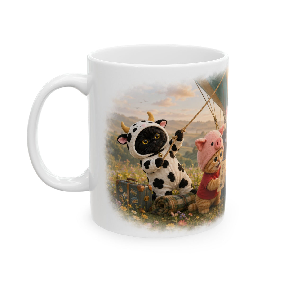 Hot Air Balloon Ceramic Mug – Cute Kitten Travel Adventure
