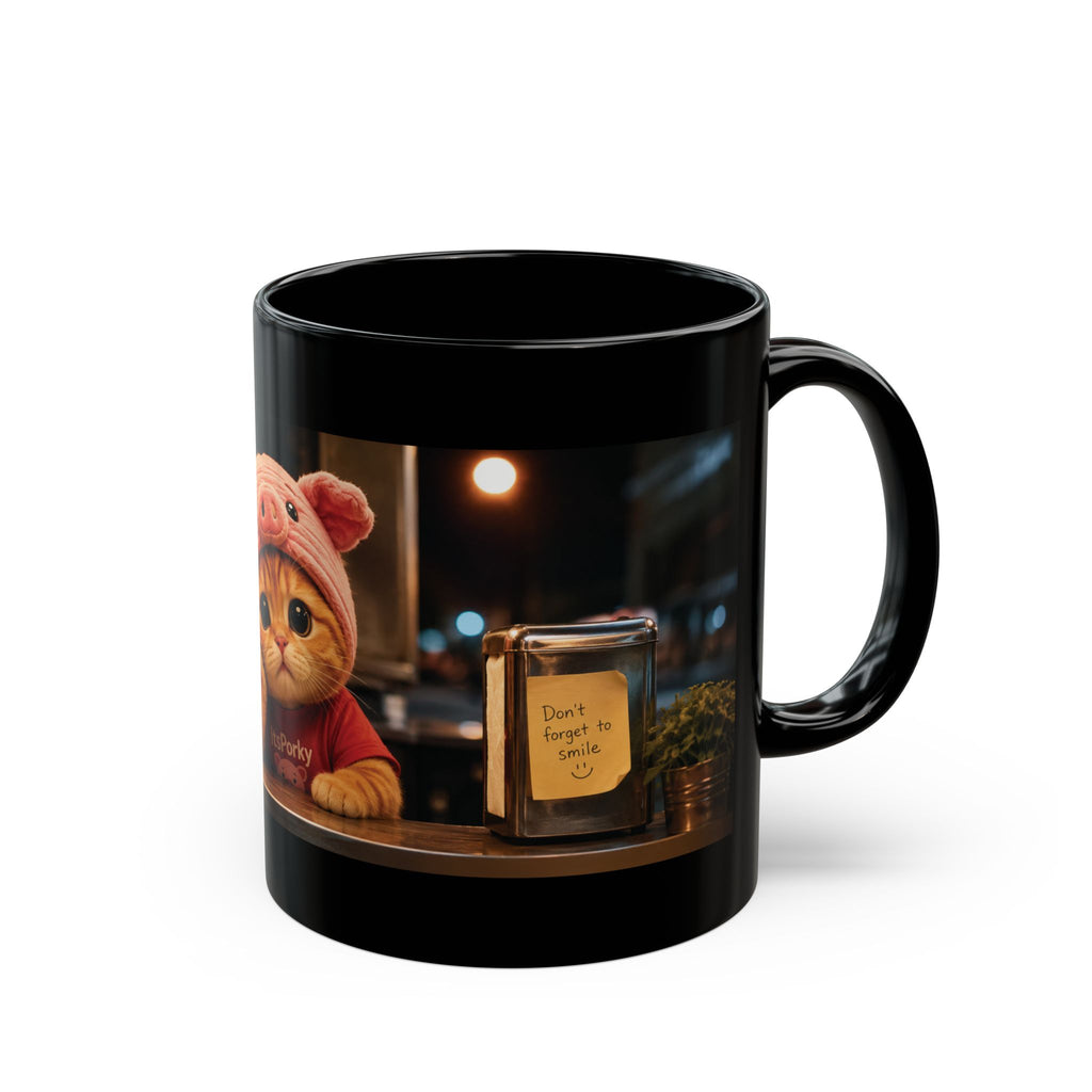 Cozy Café Porky — Black Ceramic Mug