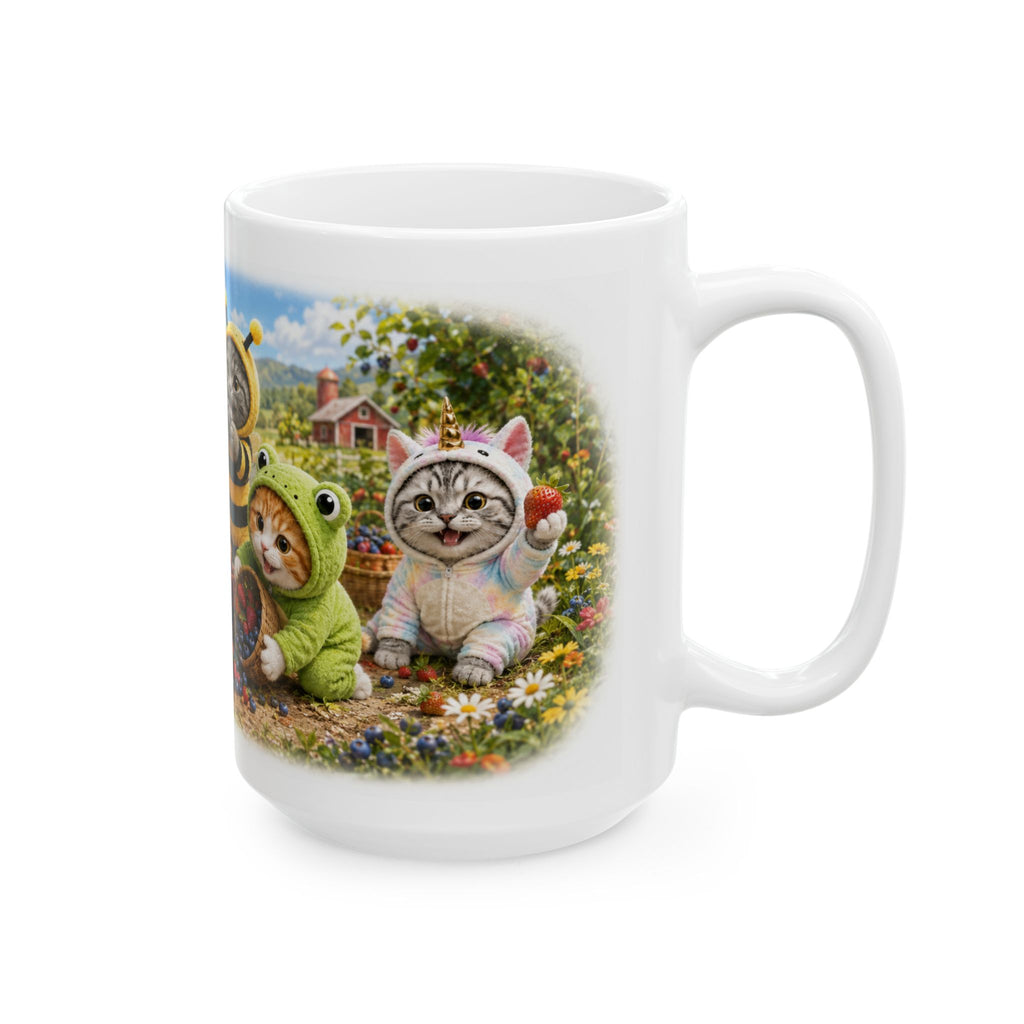 Berry Picking Ceramic Mug – Cute Kitten Farm Adventure