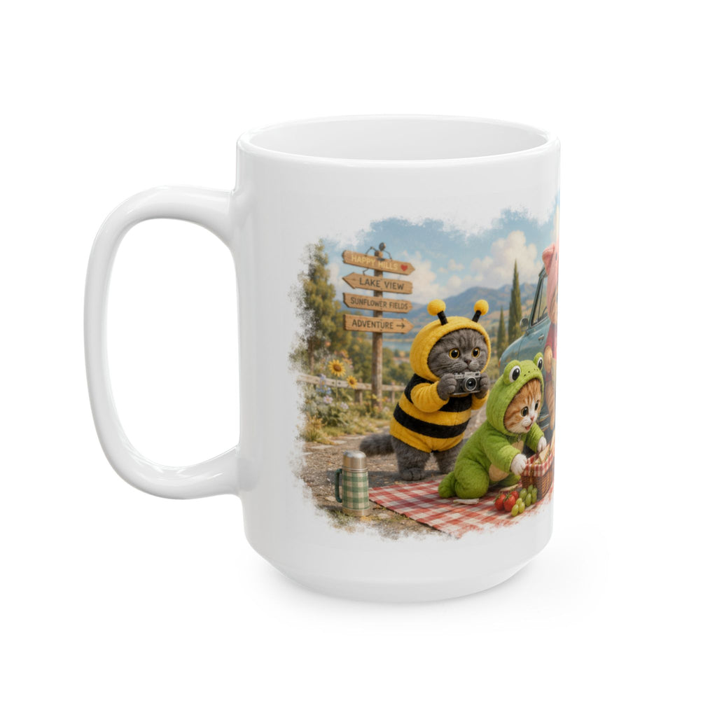 Road Trip Picnic Ceramic Mug – Cute Kitten Travel Adventure