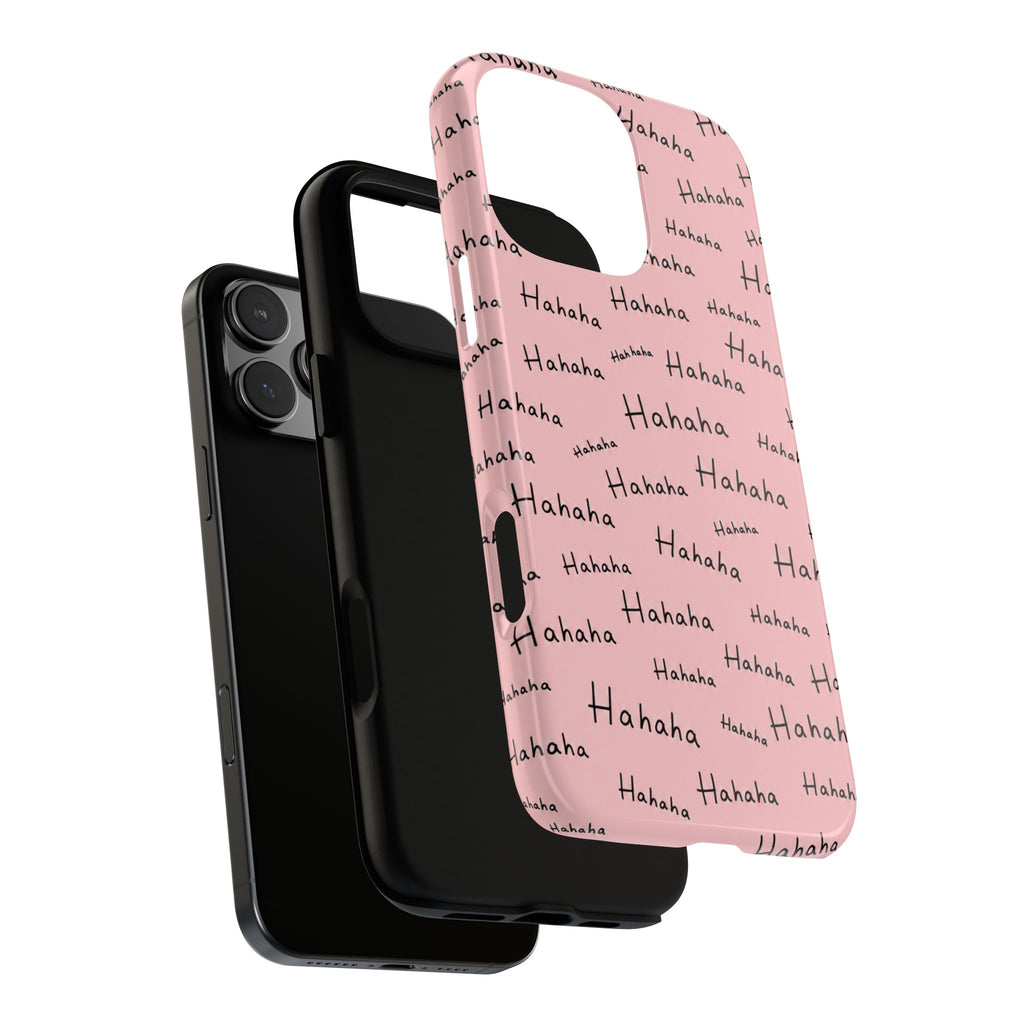 "Hahaha" Pink Pattern Phone Case — Playful Handwritten Design