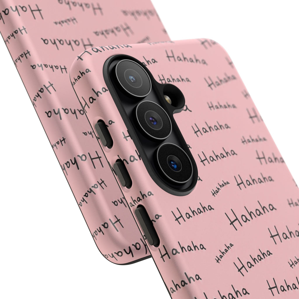 "Hahaha" Pink Pattern Phone Case — Playful Handwritten Design