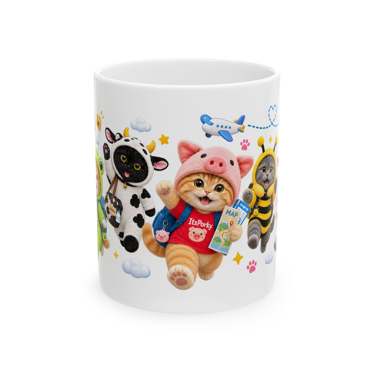 Let’s Go Travel Ceramic Mug – Cute Kitten Adventure