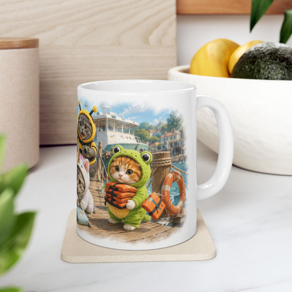 Ferry Trip Ceramic Mug – Cute Kitten Travel Adventure