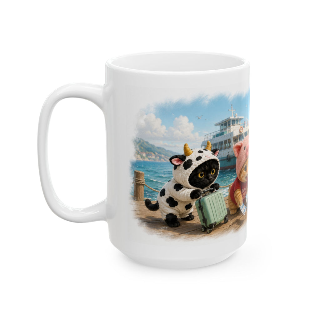 Ferry Trip Ceramic Mug – Cute Kitten Travel Adventure