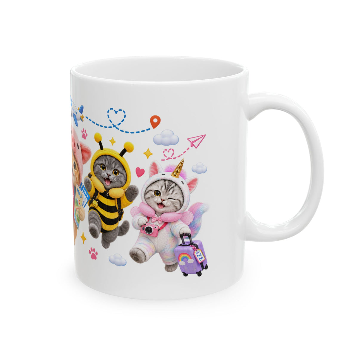 Let’s Go Travel Ceramic Mug – Cute Kitten Adventure