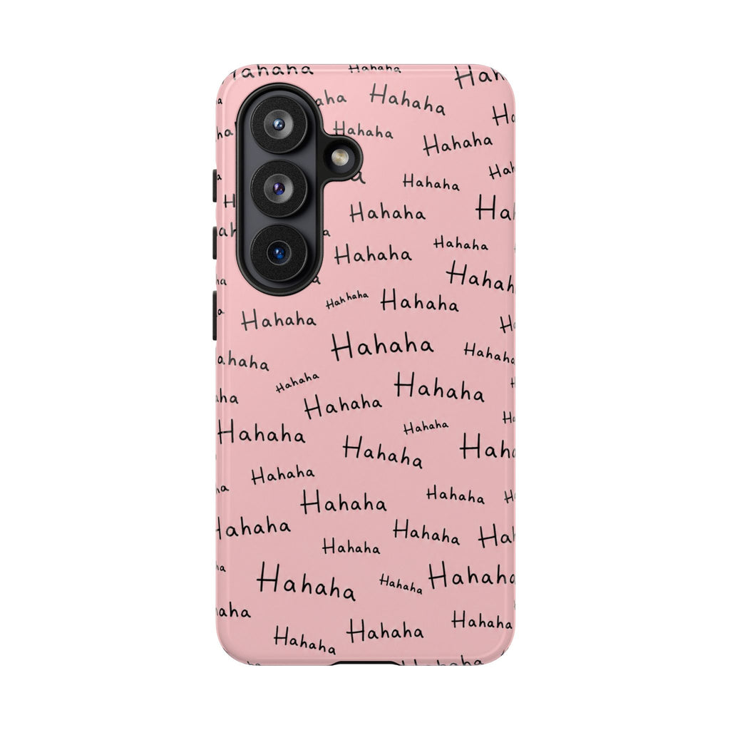 "Hahaha" Pink Pattern Phone Case — Playful Handwritten Design