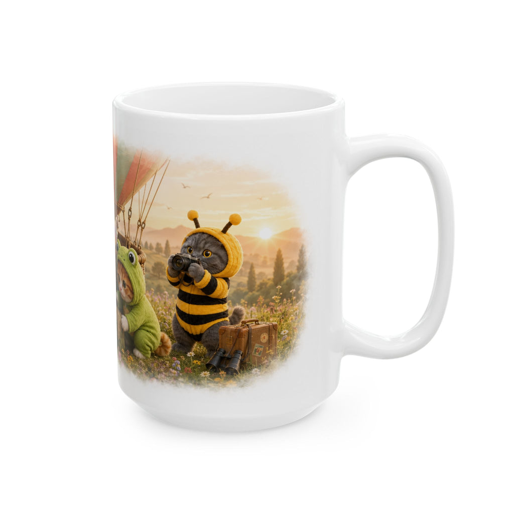 Hot Air Balloon Ceramic Mug – Cute Kitten Travel Adventure