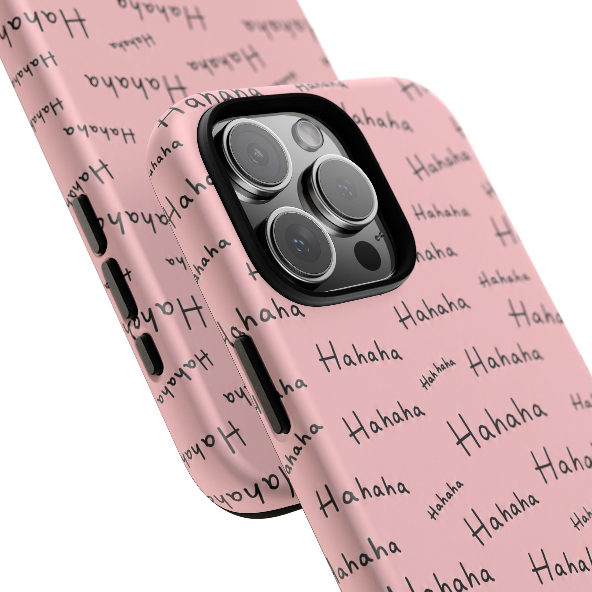 "Hahaha" Pink Pattern Phone Case — Playful Handwritten Design