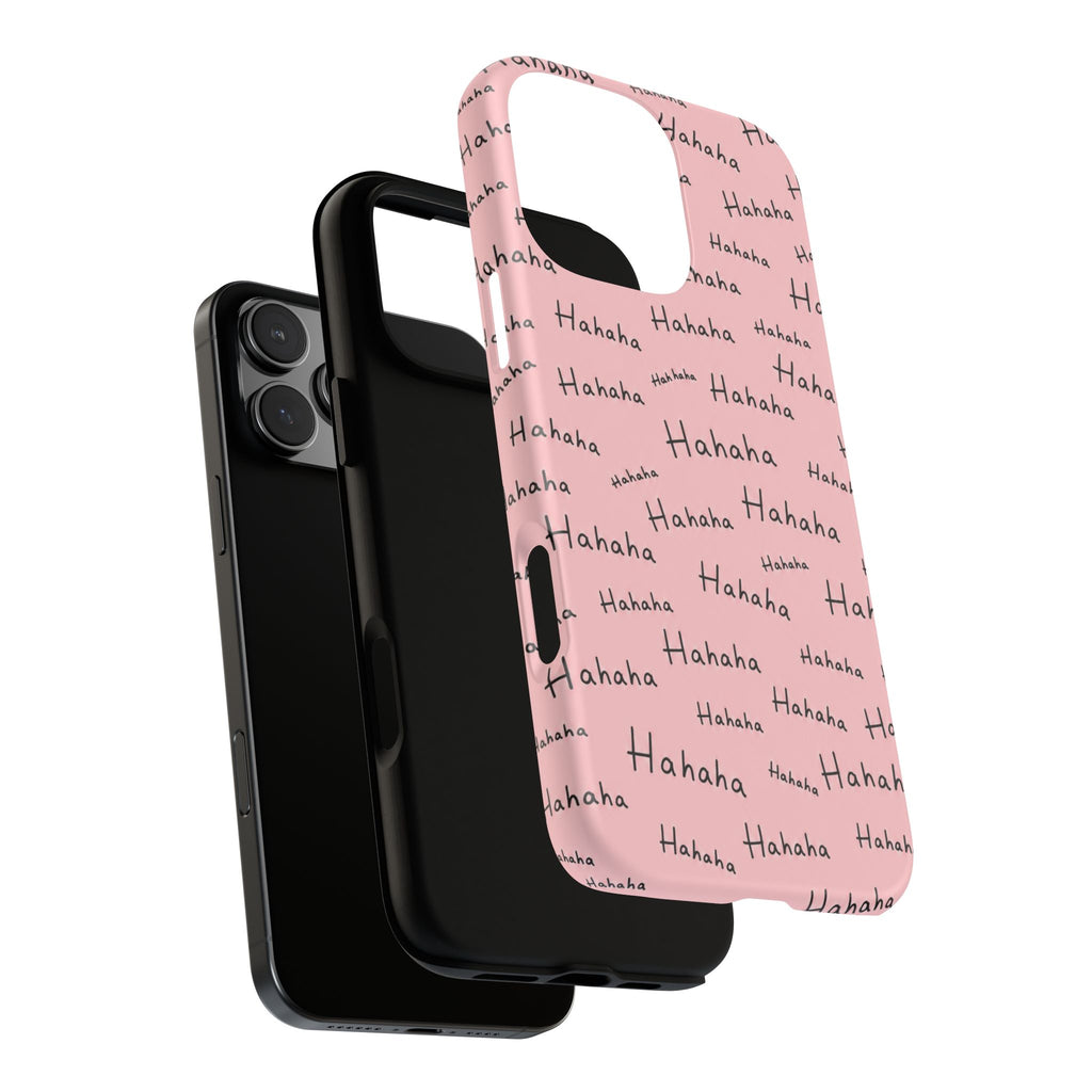 "Hahaha" Pink Pattern Phone Case — Playful Handwritten Design