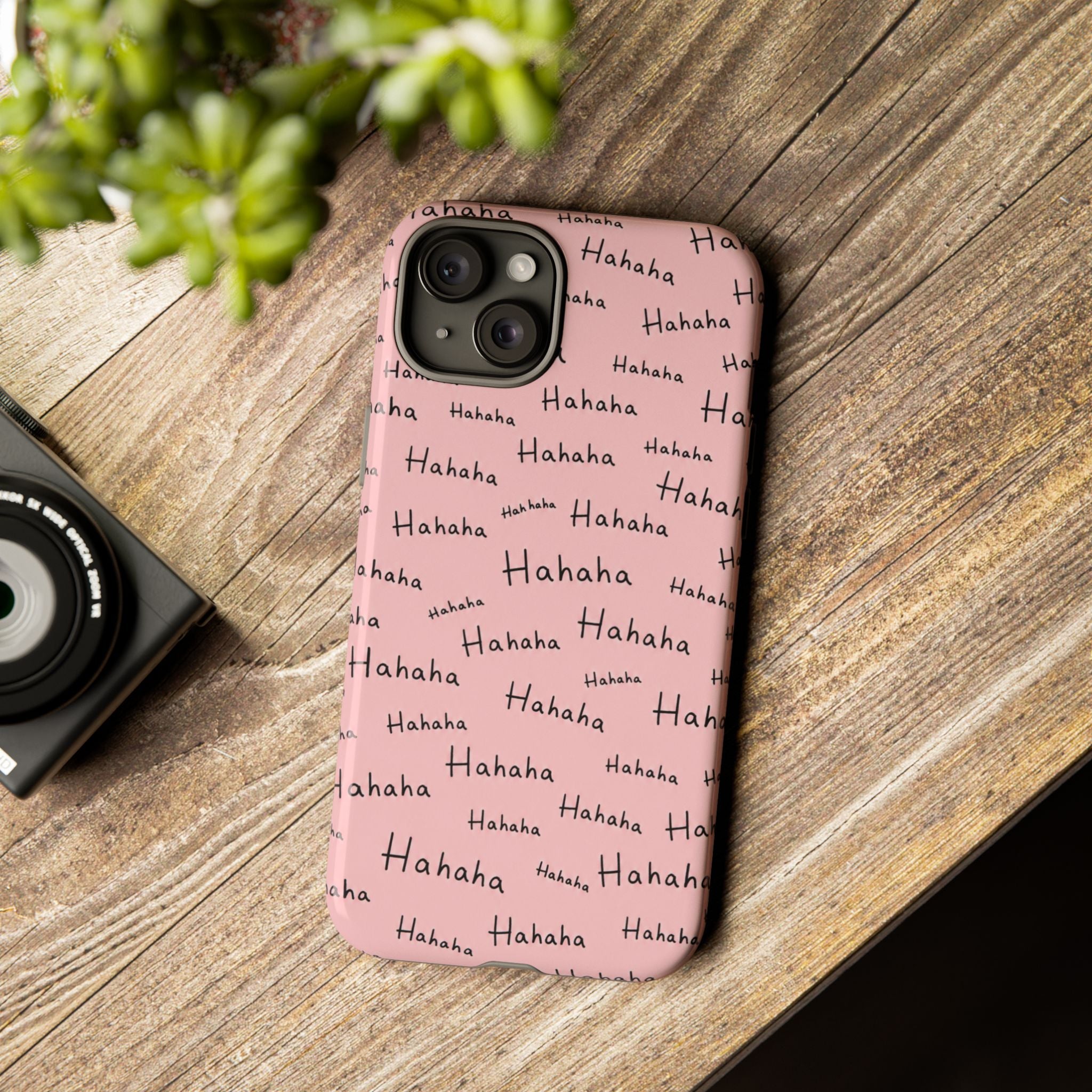 "Hahaha" Pink Pattern Phone Case — Playful Handwritten Design