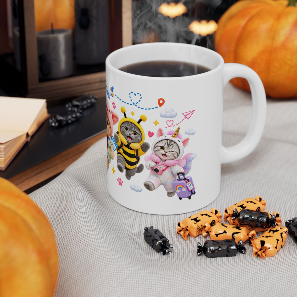 Let’s Go Travel Ceramic Mug – Cute Kitten Adventure