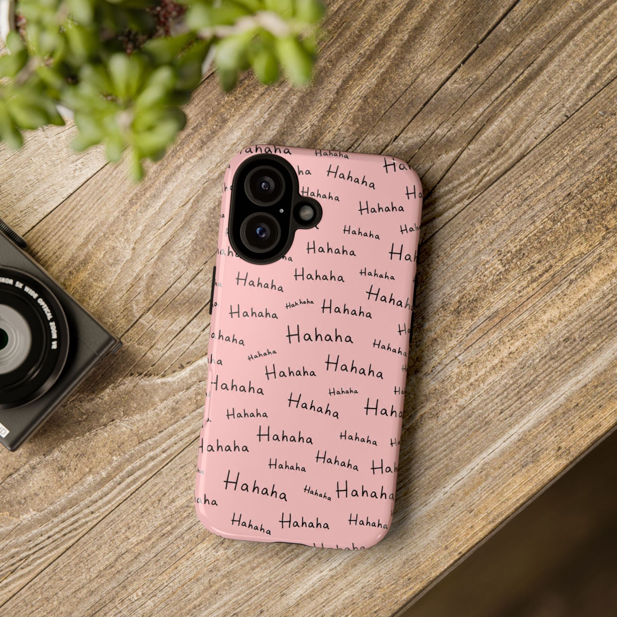 "Hahaha" Pink Pattern Phone Case — Playful Handwritten Design