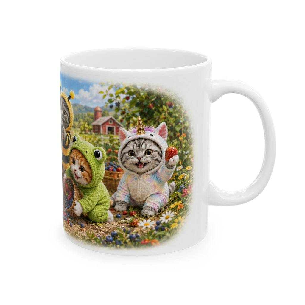 Berry Picking Ceramic Mug – Cute Kitten Farm Adventure