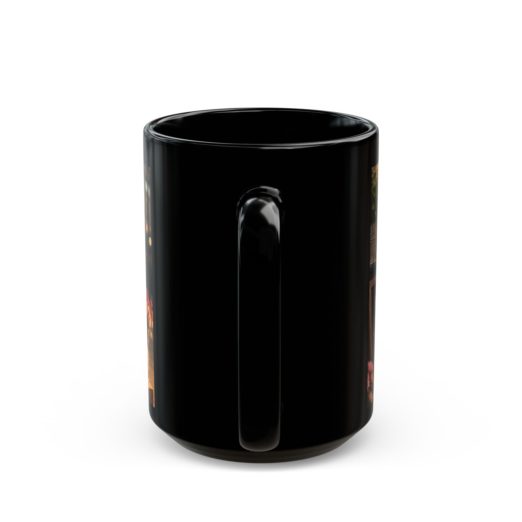 Porky with Flowers — Black Ceramic Mug