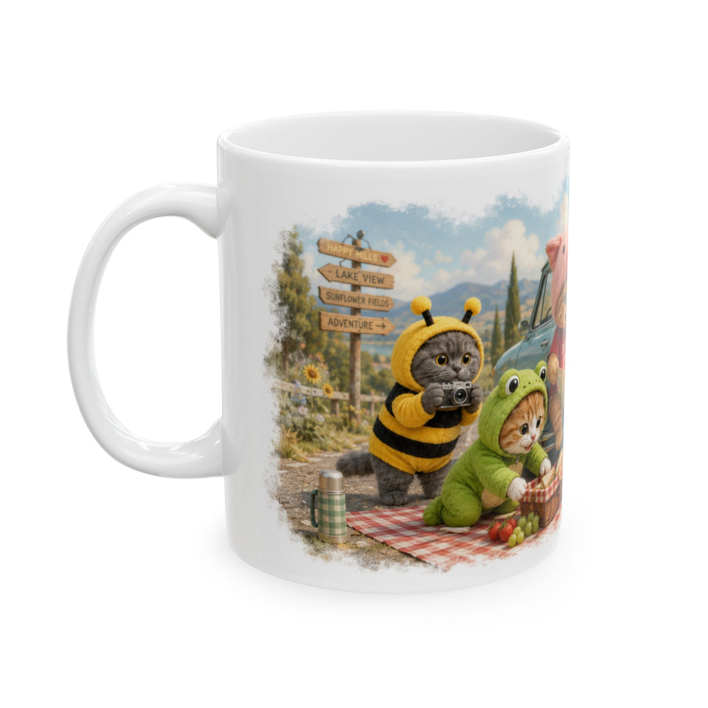 Road Trip Picnic Ceramic Mug – Cute Kitten Travel Adventure