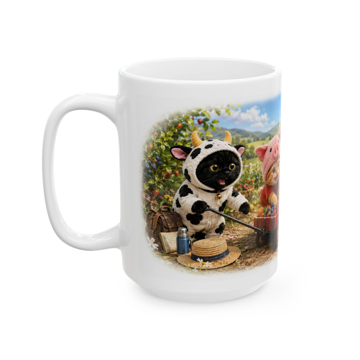 Berry Picking Ceramic Mug – Cute Kitten Farm Adventure