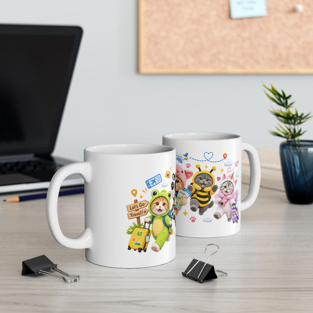 Let’s Go Travel Ceramic Mug – Cute Kitten Adventure
