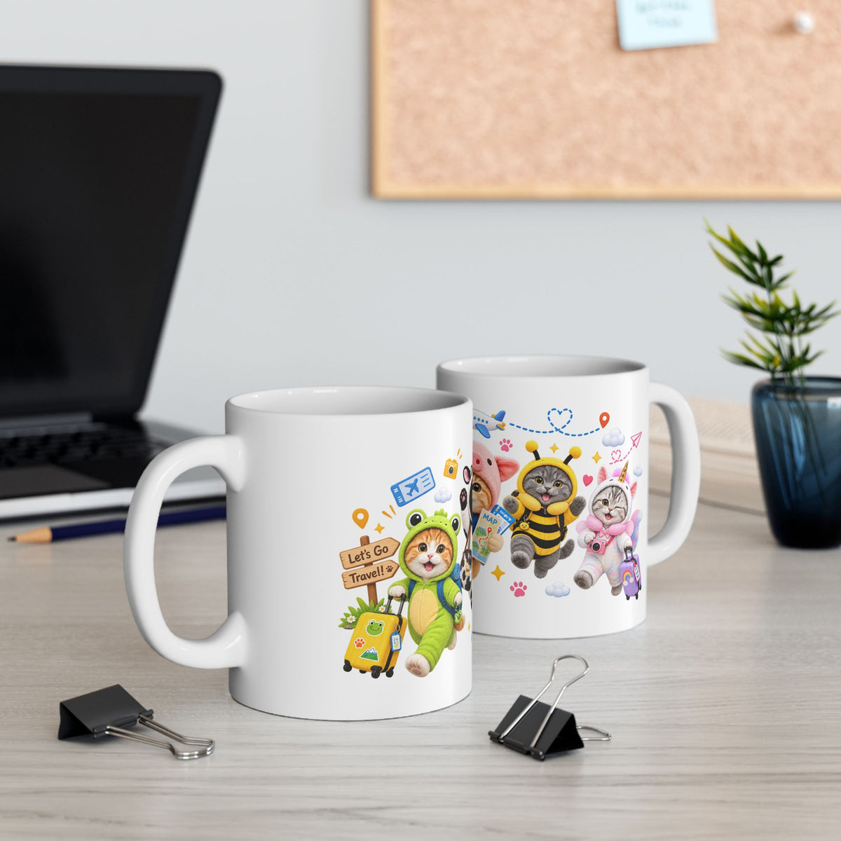 Let’s Go Travel Ceramic Mug – Cute Kitten Adventure