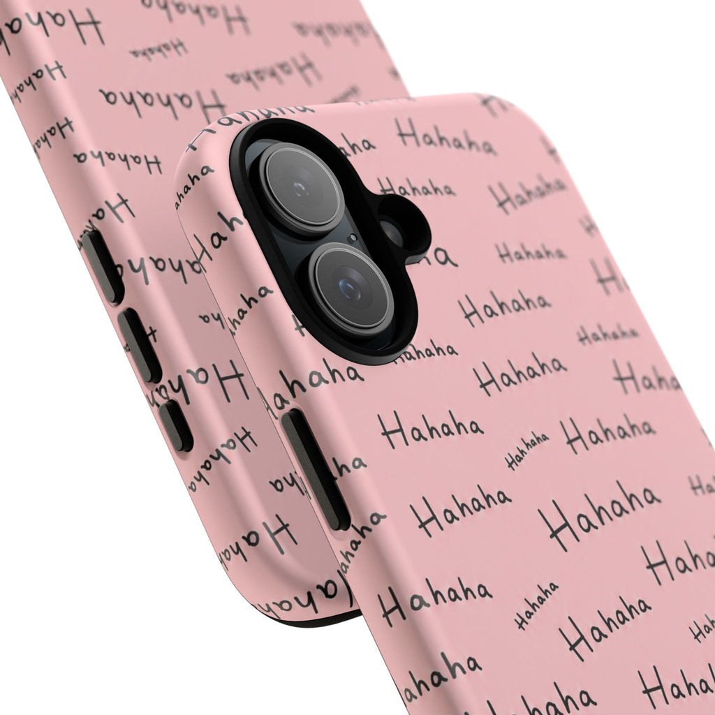 "Hahaha" Pink Pattern Phone Case — Playful Handwritten Design