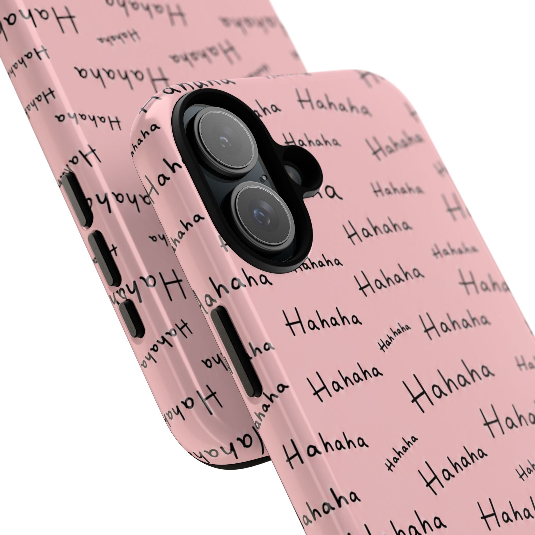 "Hahaha" Pink Pattern Phone Case — Playful Handwritten Design