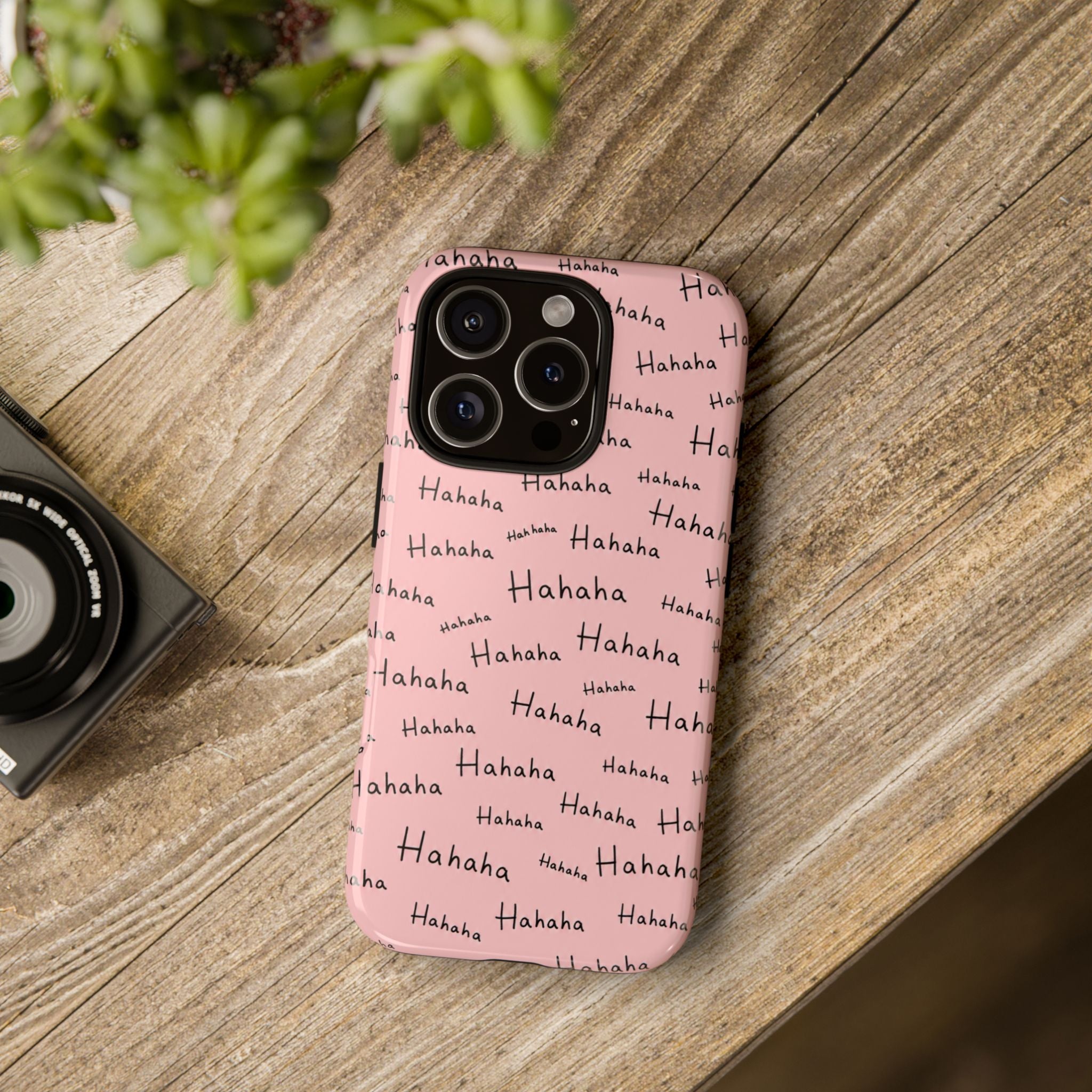 "Hahaha" Pink Pattern Phone Case — Playful Handwritten Design