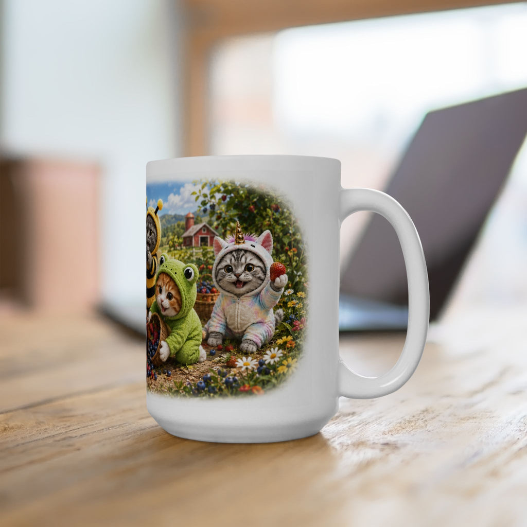Berry Picking Ceramic Mug – Cute Kitten Farm Adventure