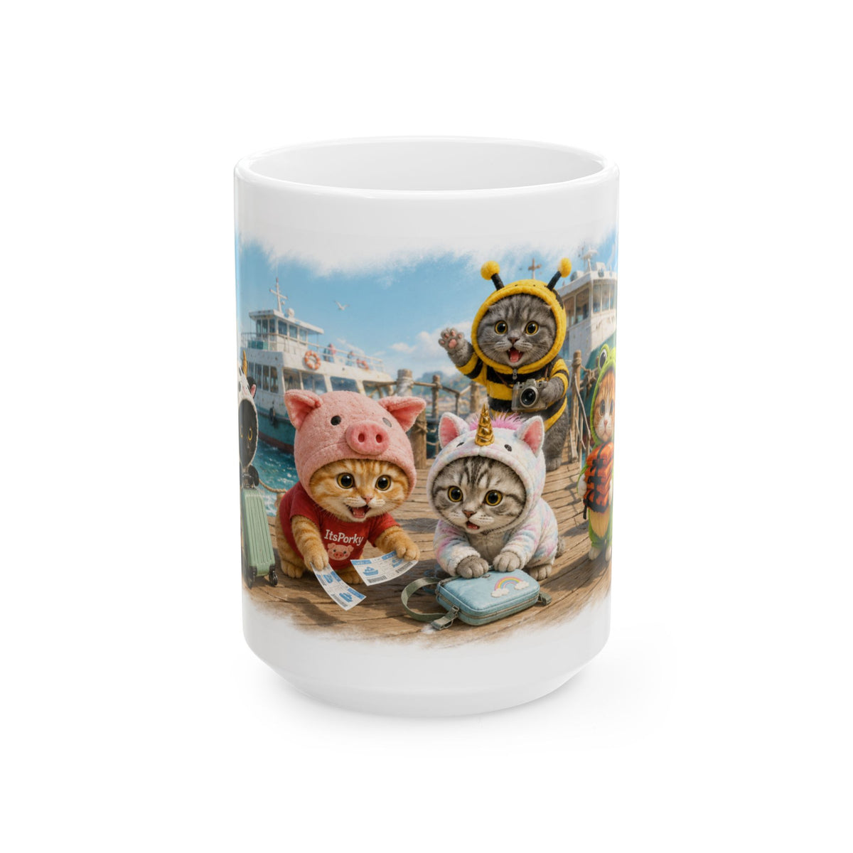 Ferry Trip Ceramic Mug – Cute Kitten Travel Adventure