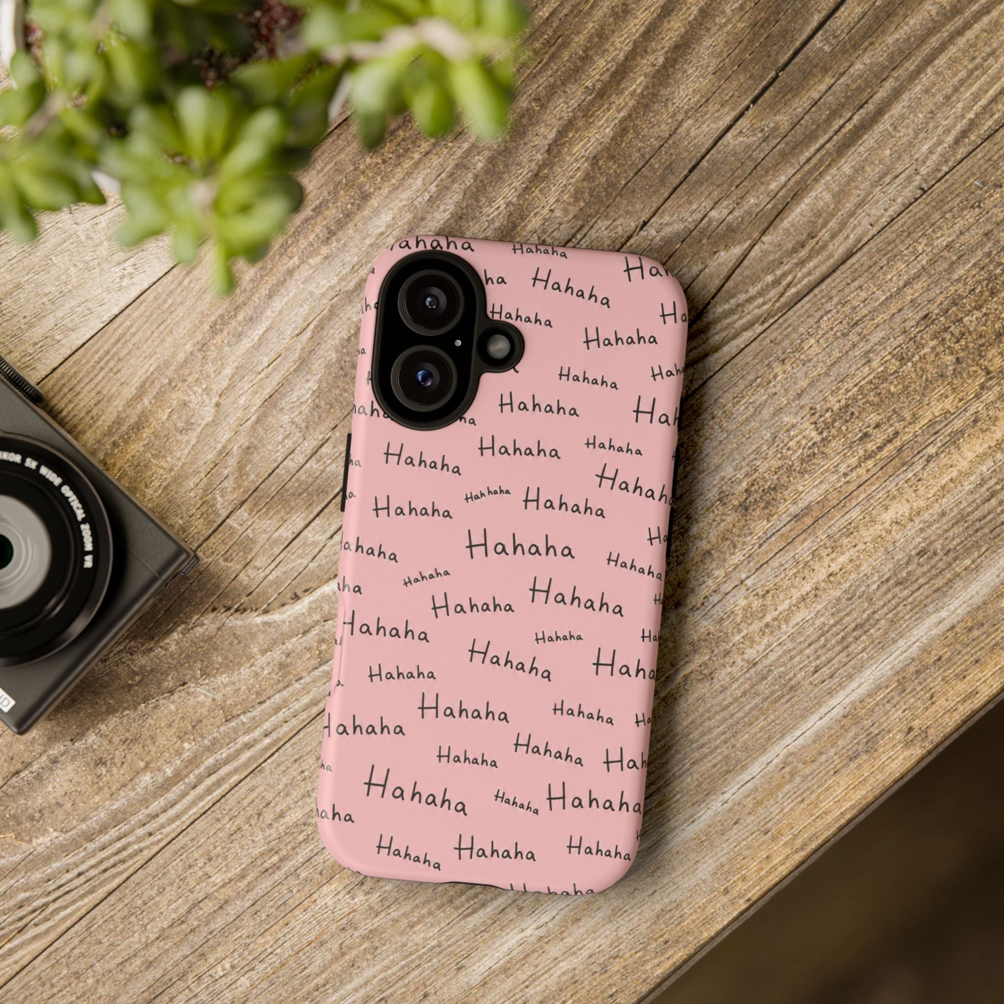 "Hahaha" Pink Pattern Phone Case — Playful Handwritten Design