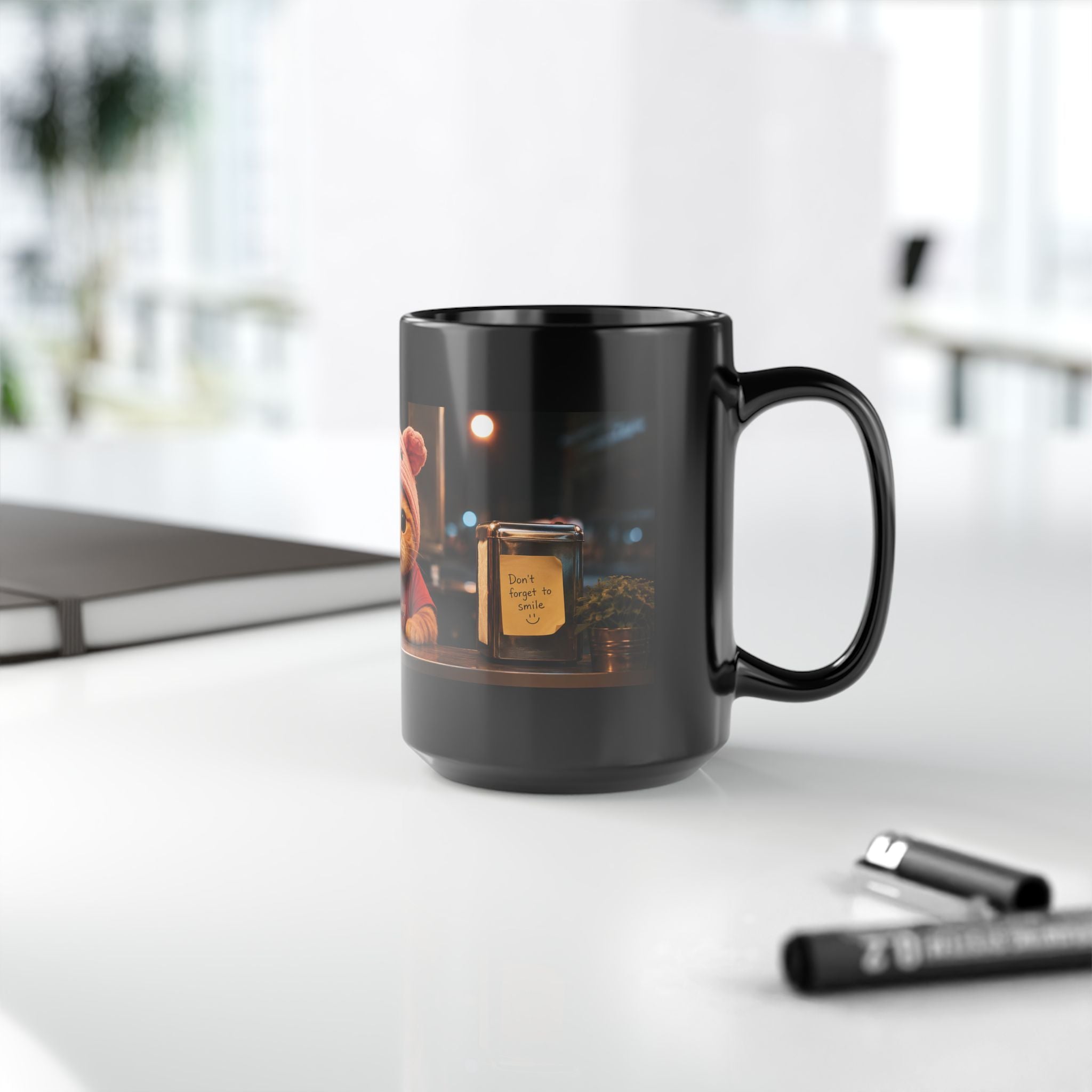 Cozy Café Porky — Black Ceramic Mug