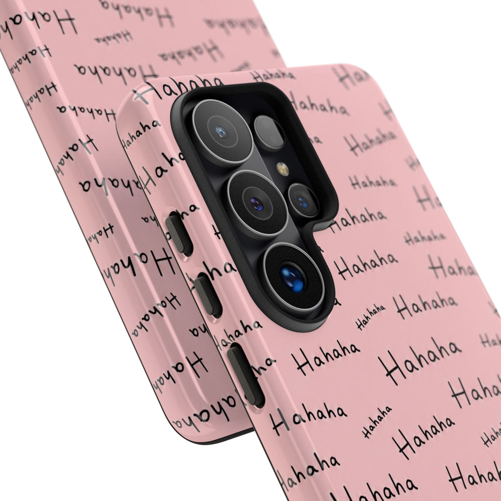 "Hahaha" Pink Pattern Phone Case — Playful Handwritten Design