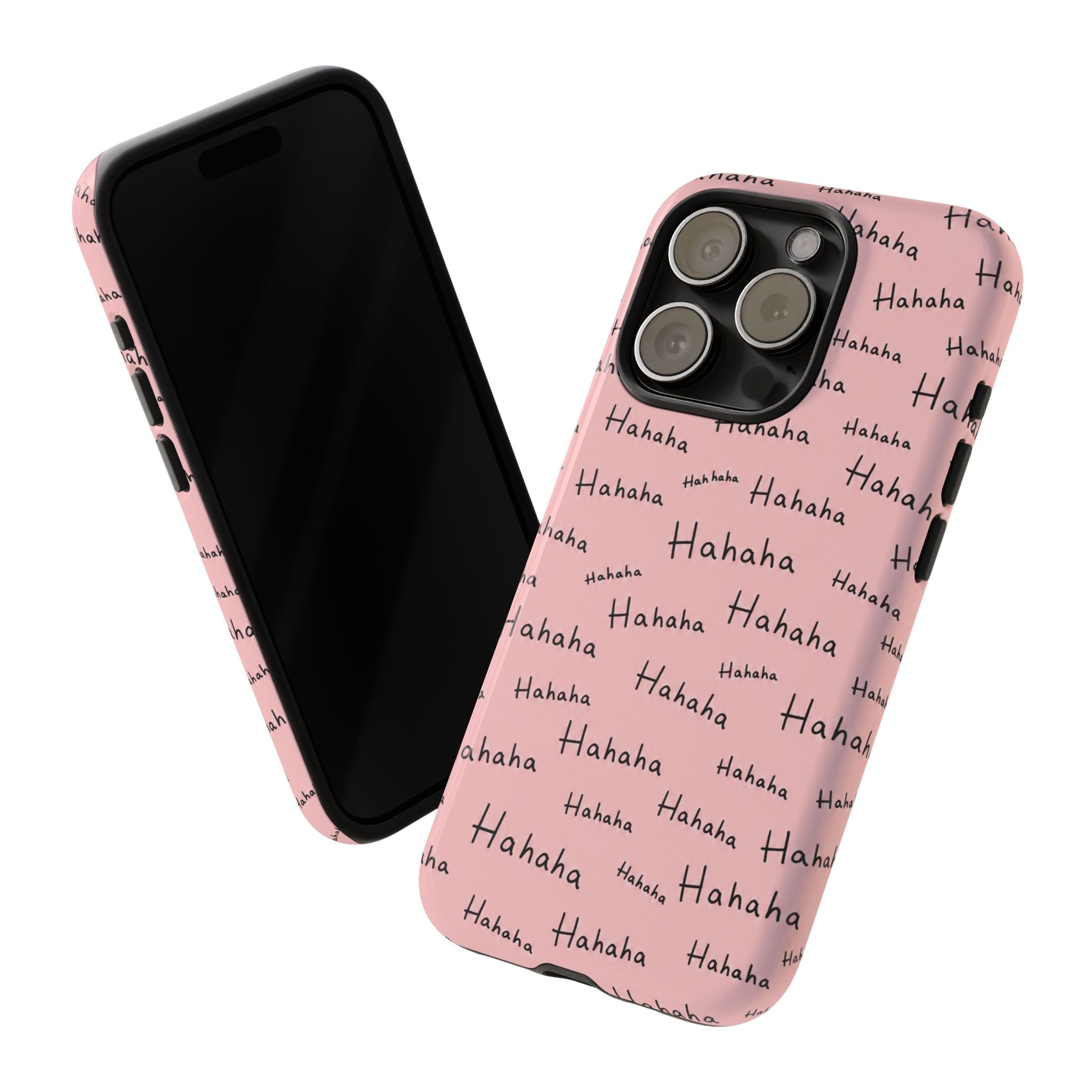 "Hahaha" Pink Pattern Phone Case — Playful Handwritten Design