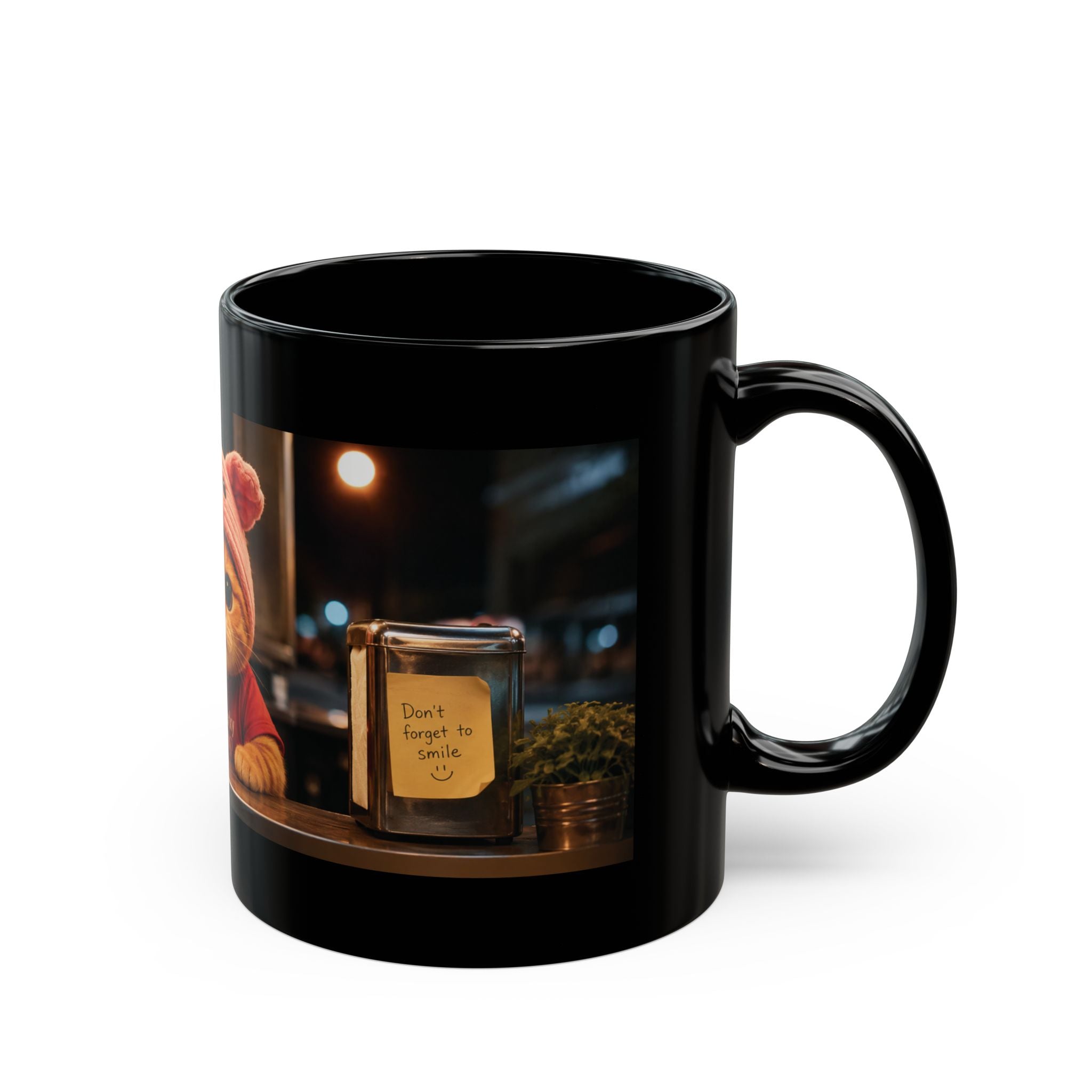 Cozy Café Porky — Black Ceramic Mug