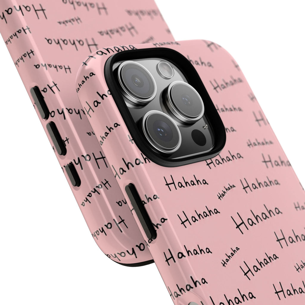 "Hahaha" Pink Pattern Phone Case — Playful Handwritten Design