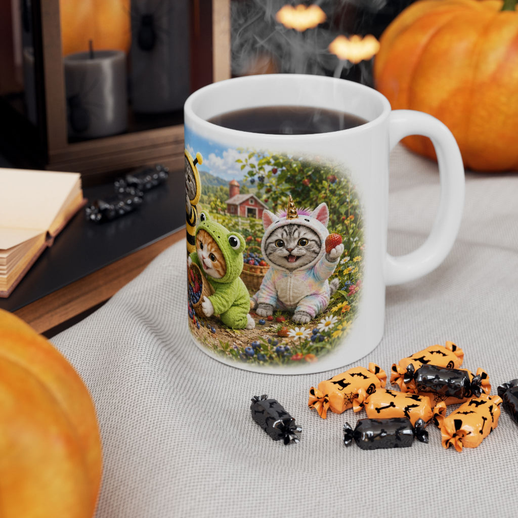 Berry Picking Ceramic Mug – Cute Kitten Farm Adventure