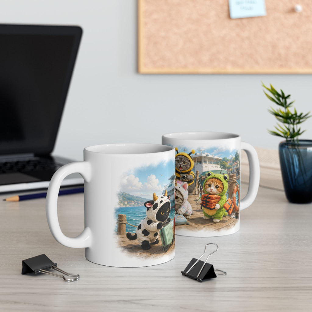 Ferry Trip Ceramic Mug – Cute Kitten Travel Adventure